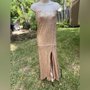 NWT Jluxlabel Gold Sequin Strapless Dress Zipper Accent, M